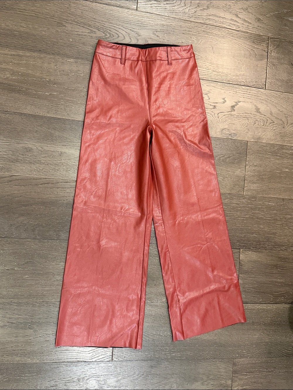 Lysse Wide Straight-Leg Faux Leather Pants in Coral